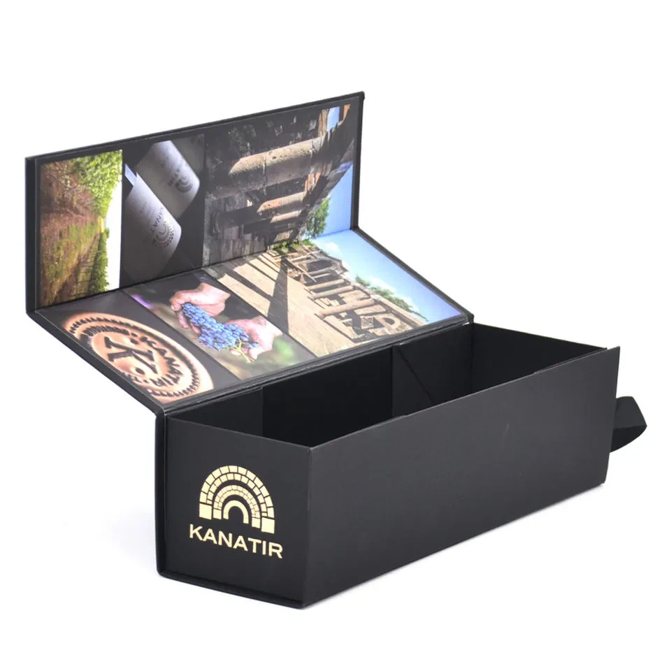 Custom Magnetic Gift Box With Ribbon Wine Gift Packaging Folding Magnetic Shipping Box Luxury Wine Gift Magnetic Folding Box